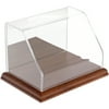 Plymor Clear Acrylic Slant Front Display Case with Hardwood Base (Mirror Back), 6" W x 4" D x 4" H