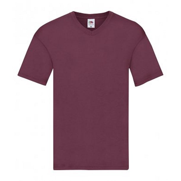 Fruit Of The Loom - Camiseta de cuello en V modelo Original para hombre (Burdeos)