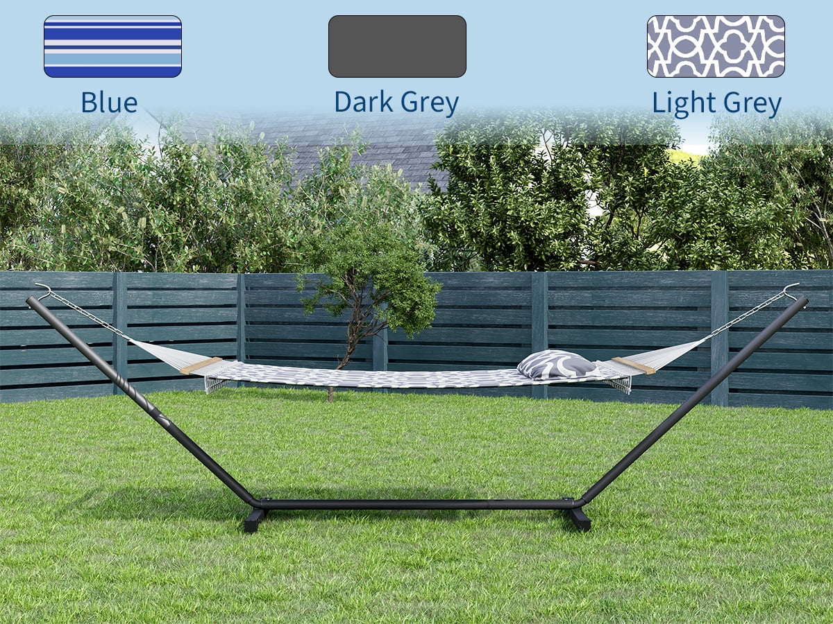 IdealHouse Double Hammock with Stand – 475 Lbs Capacity, Adjustable Double-Layer Outdoor Hammock Chair, Sturdy Steel Frame, Thick Rope, for Backyard, Camping, Porch, Light Grey