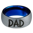 thumbnail image 2 of Tungsten Dad Typography Writing Band Ring 8mm Men Women Comfort Fit Blue Dome Brushed Gray Polished, 2 of 4
