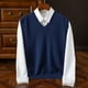 thumbnail image 1 of Camiseta sin mangas con cuello en V para hombre, jersey de camisola sin mangas de color liso a la moda, suéter de punto con cuello en V, top de poliéster para hombre, 1 of 7