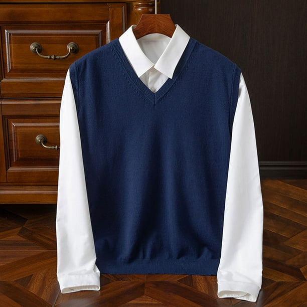 Camiseta sin mangas con cuello en V para hombre, jersey de camisola sin mangas de color liso a la moda, suéter de punto con cuello en V, top de poliéster para hombre