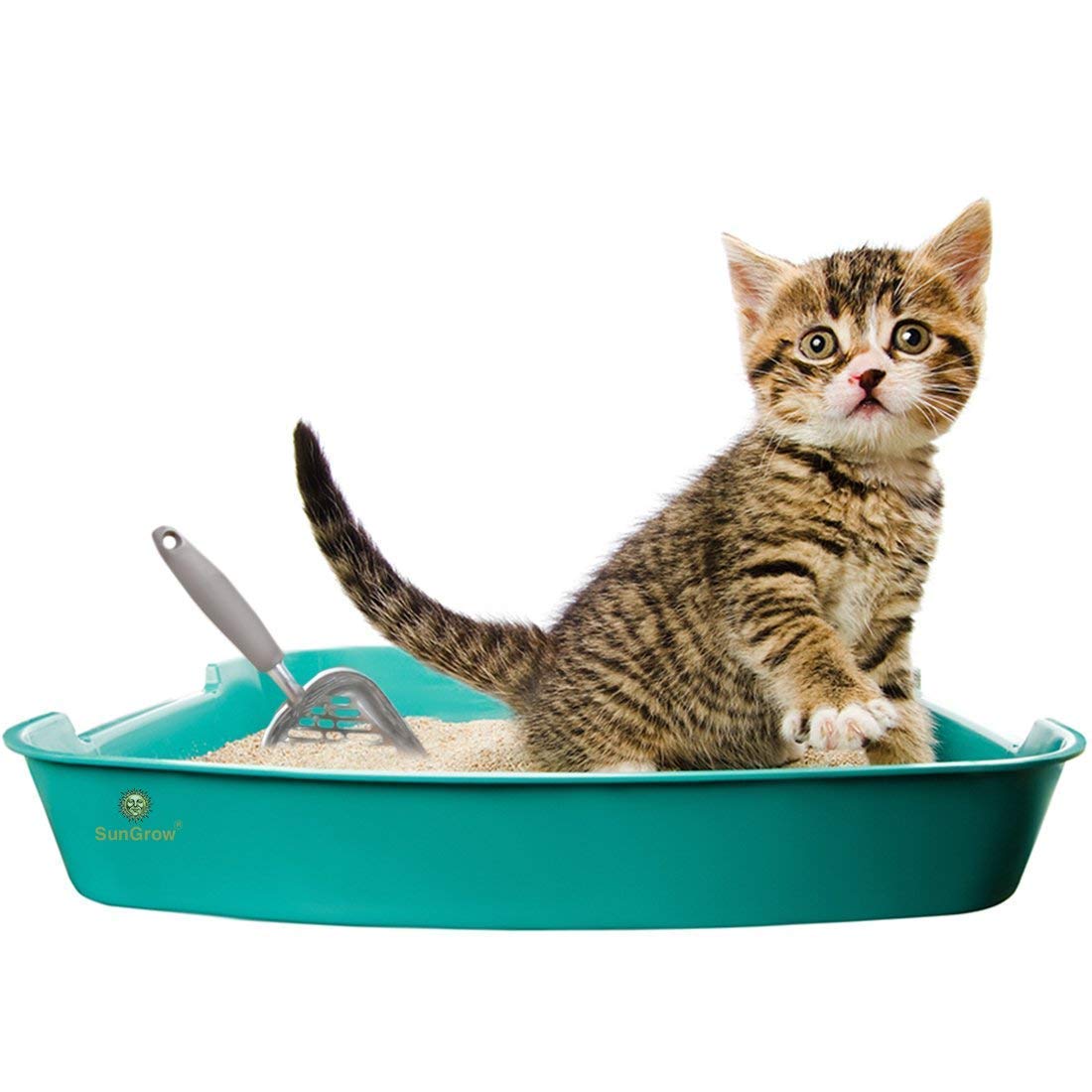 SunGrow Durable Metal Cat Litter Scoop with Rubber Handle, Gray photo 3
