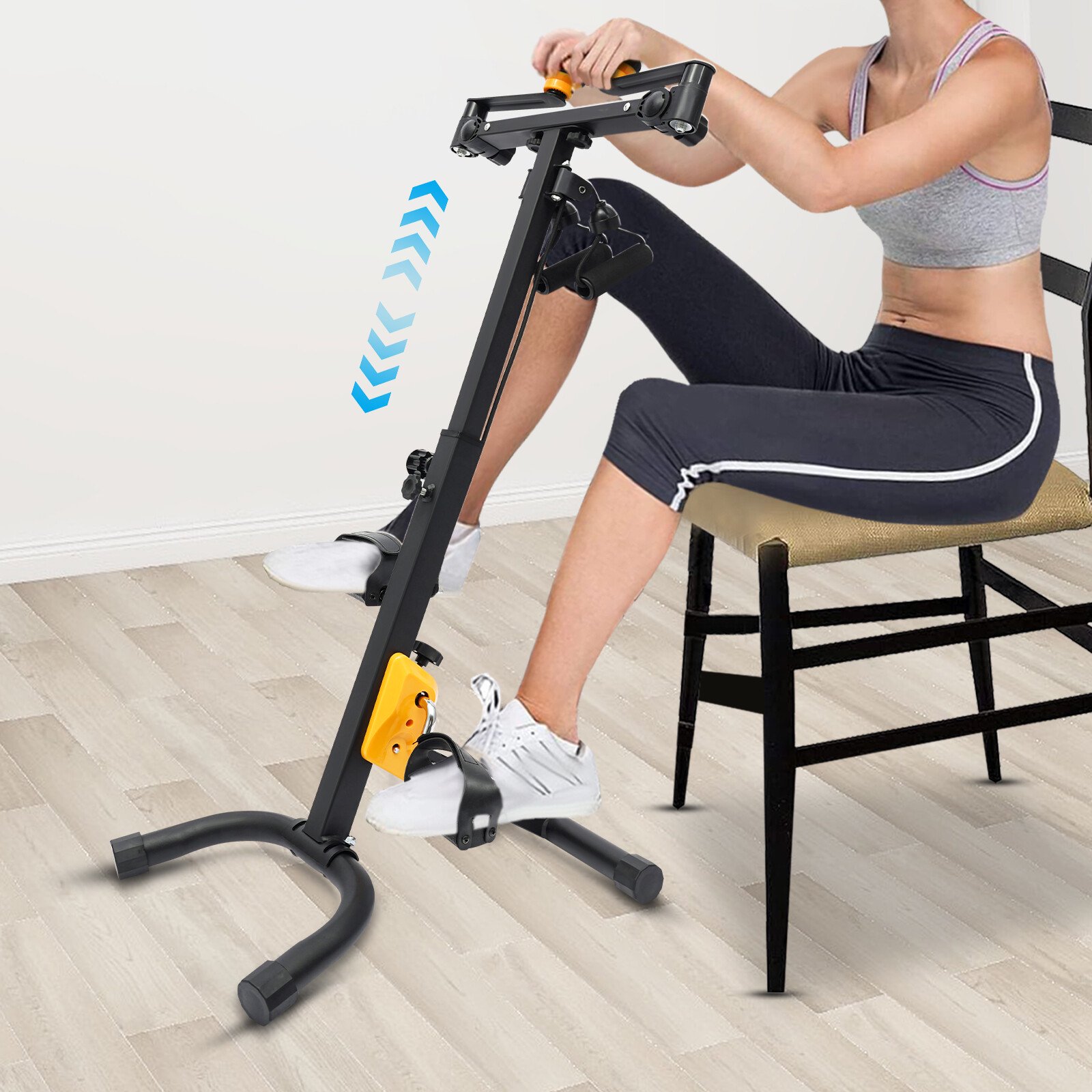 Foldable Pedal Exerciser with Resistance Bands, 8-Level Adjustable Height, 264LB Capacity for Home Full-Body Recovery Exercise