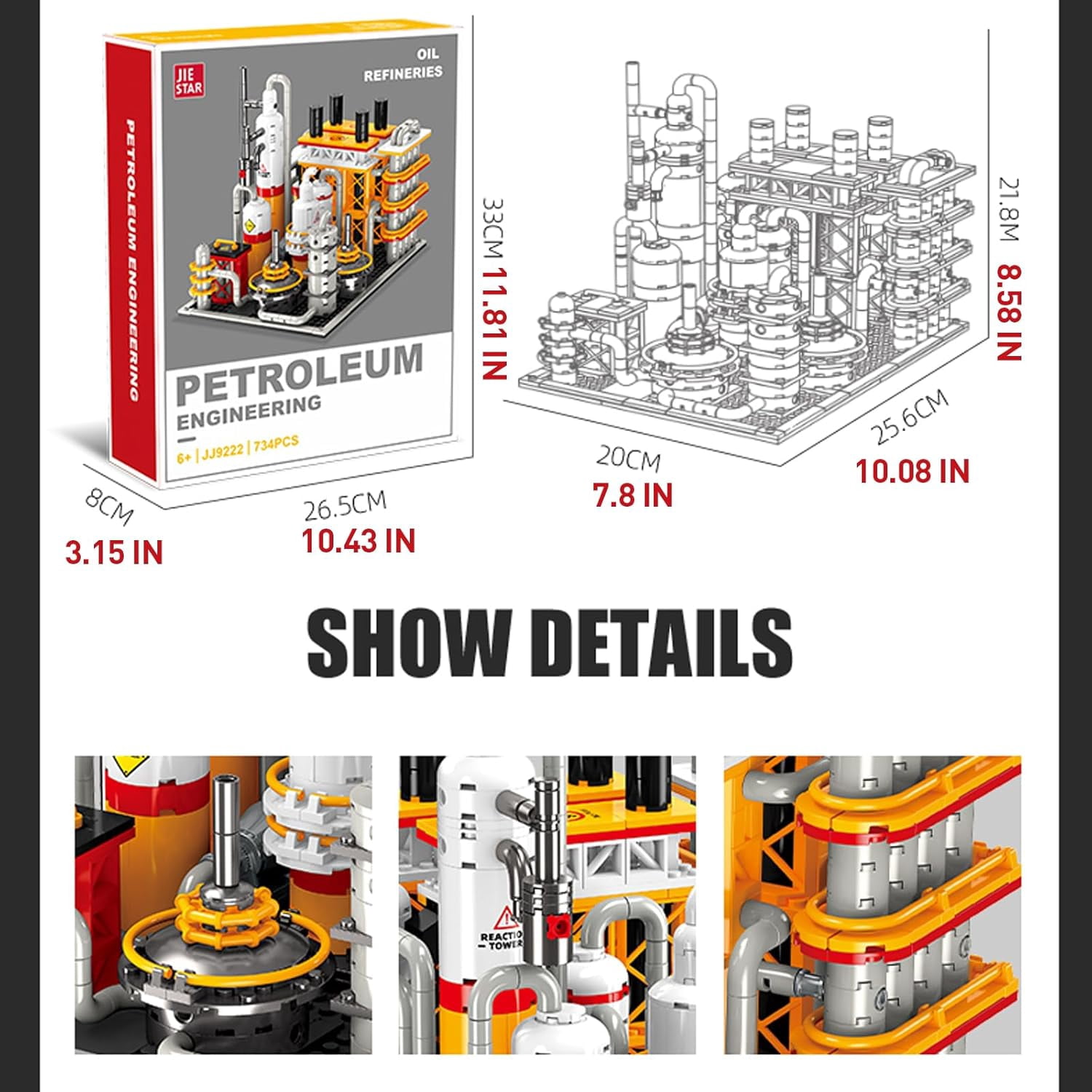City Gas Station Building JJ9222 Set, 734pcs Modular Chemical Plant Bricks Kit with Storage Tank & Lab, Compatible with Lego City, MOC Display Model