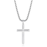Sterling Silver Polished Boys Men's Crucifix Cross Pendant Necklace Stainless steel Chain 22"