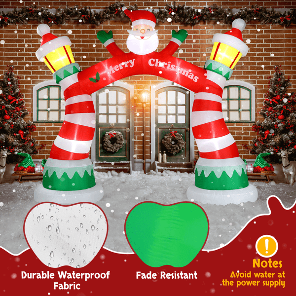 Alvantor 10 ft Lighted Inflatable Santa Claus Archway with Lanterns, Red, Outdoor Christmas Yard Decoration