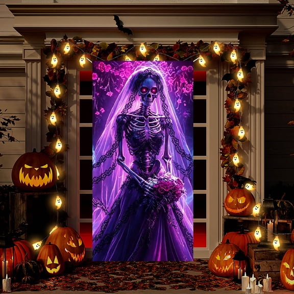 Halloween Door Cover Fabric Decoration 35 x 71 Inch Door Hanging Tapestry Polyester Material for Halloween Party Indoor Outdoor School Classroom Winter Door Decor
