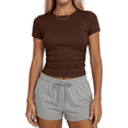thumbnail image 2 of Sundazz Slim Fitted T Shirts for Women Short Sleeve Ruched Crop Tops Summer Basic Tees, XS-XL, 2 of 9