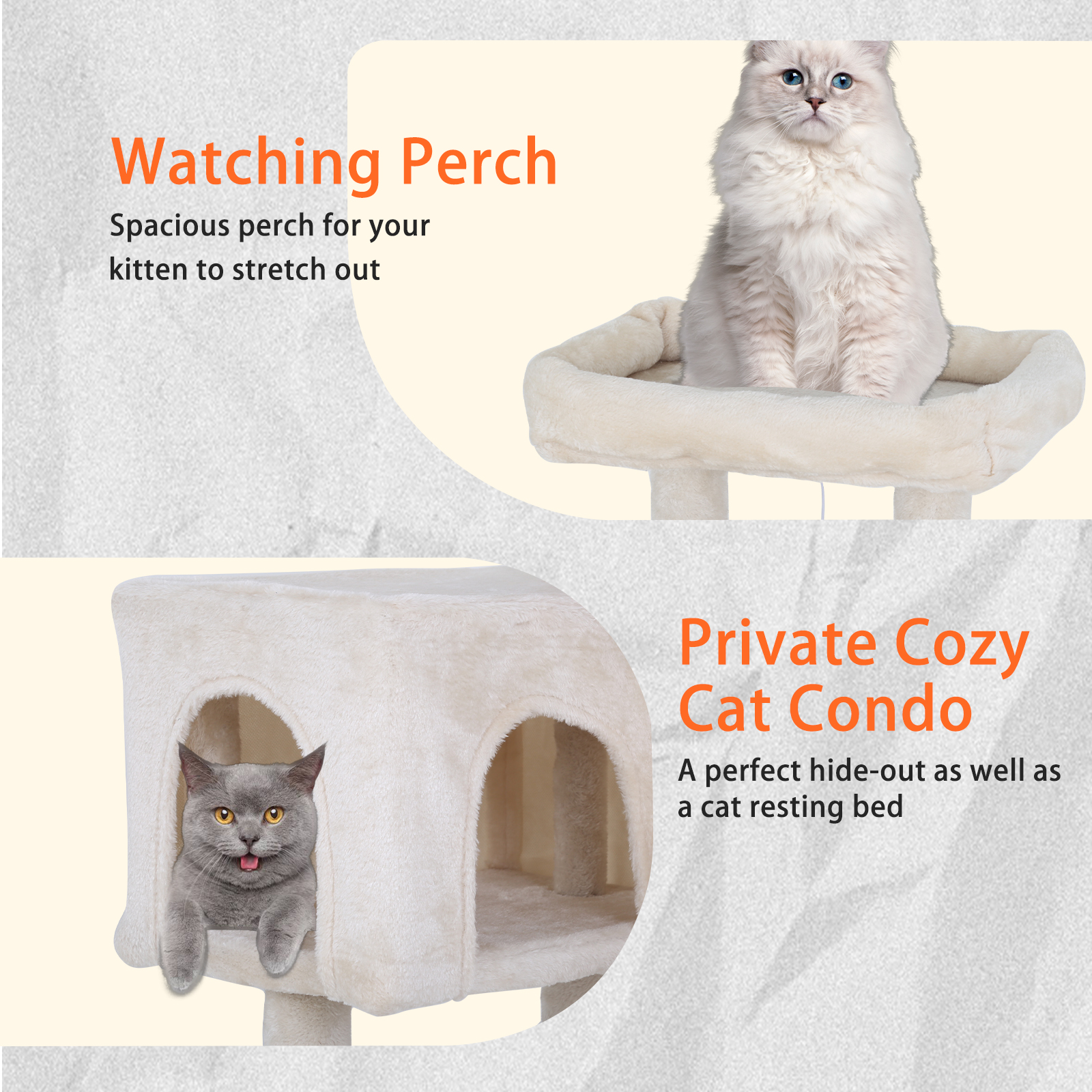 CL.HPAHKL Cat Tree, 36 inch Small Cat Tower with Scratching Post & Funny Toy for Indoor Cats, Cat Condo Furniture Activity Center for Kittens, Beige
