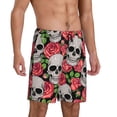 thumbnail image 2 of Balery Skull and Roses Pantalones cortos de pijama de punto de algodón para hombre con cinturilla y bolsillos-Large, 2 of 6