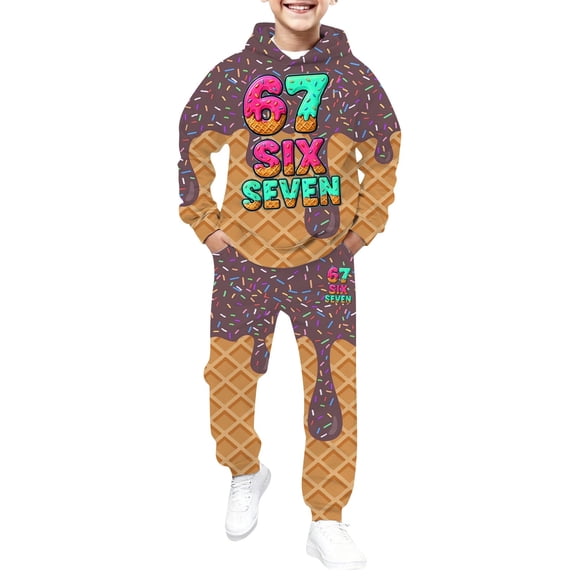 Piomll Sweatshirt And Sweatpants Set Boys 67 Ice Print 2Pcs Drip Baseball 101 Fall Sweat Sets