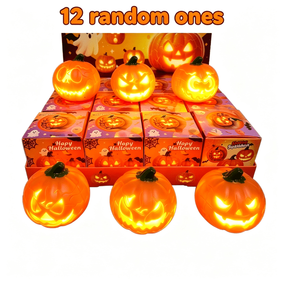 Halloween Light Up Pumpkin Squishy Toys 12Pcs Glowing Jack O Lantern Squishies,LED Stress Relief Soft Squeeze Toy Set,for Party Favors Goodie Bag Fillers Trick or Treat Classroom Prize Gift