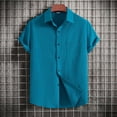 thumbnail image 4 of Huresd Mens Button Down Short Sleeve Shirt Cotton Linen Wrinkle Free Solid Color Dress Shirts Casual Shirts Pocket Turquoise M, 4 of 4