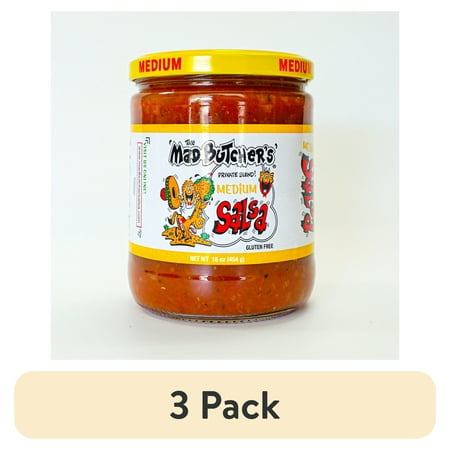 (3 pack) The Mad Butcher's Private Blend Medium Salsa, Gluten Free, Shelf-stable, 16 oz Jar