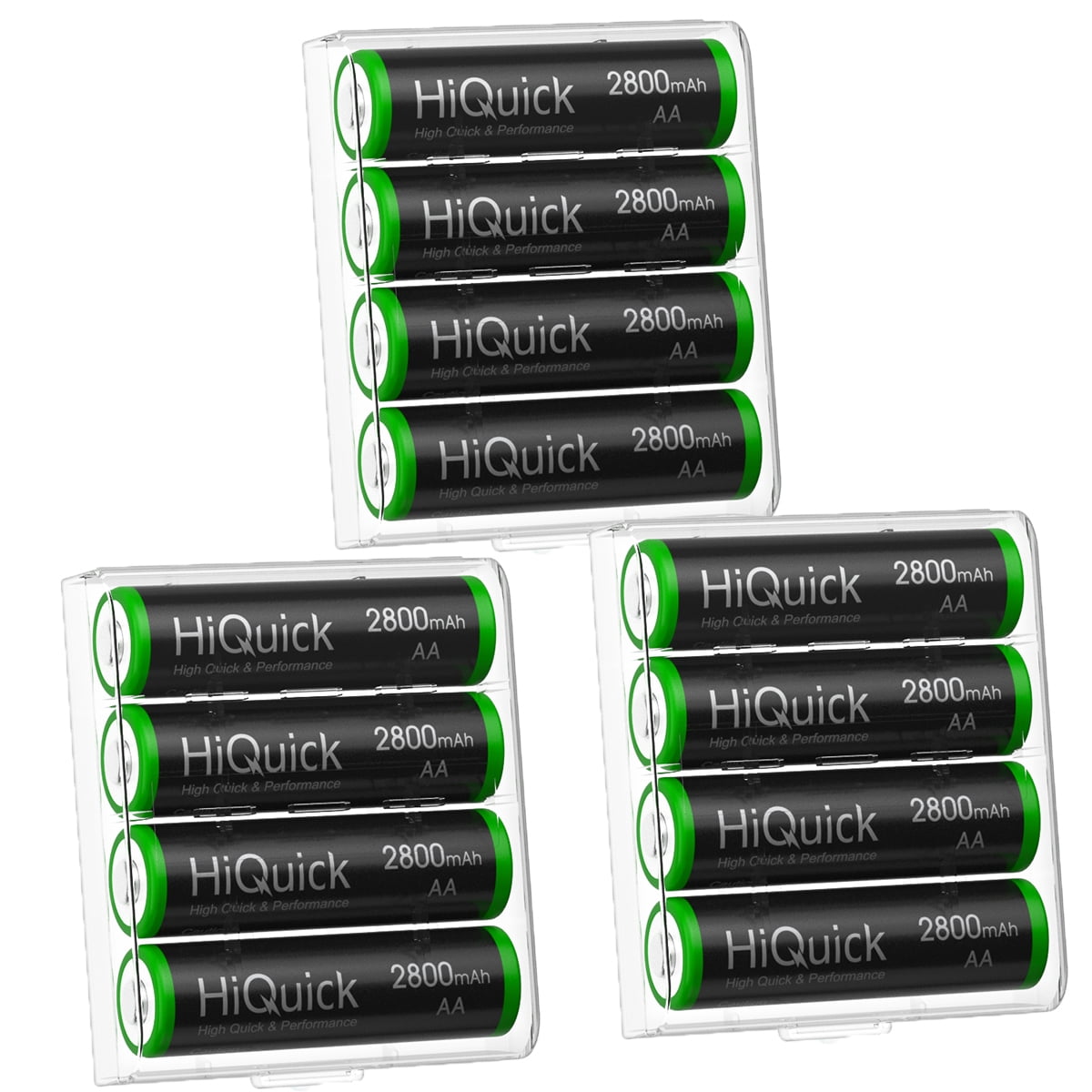 HiQuick 12x Rechargeable AA Batteries 2800mAh 1.2V NiMH with 8 Bay LCD Battery Charger for Ni-MH Ni-CD AA AAA