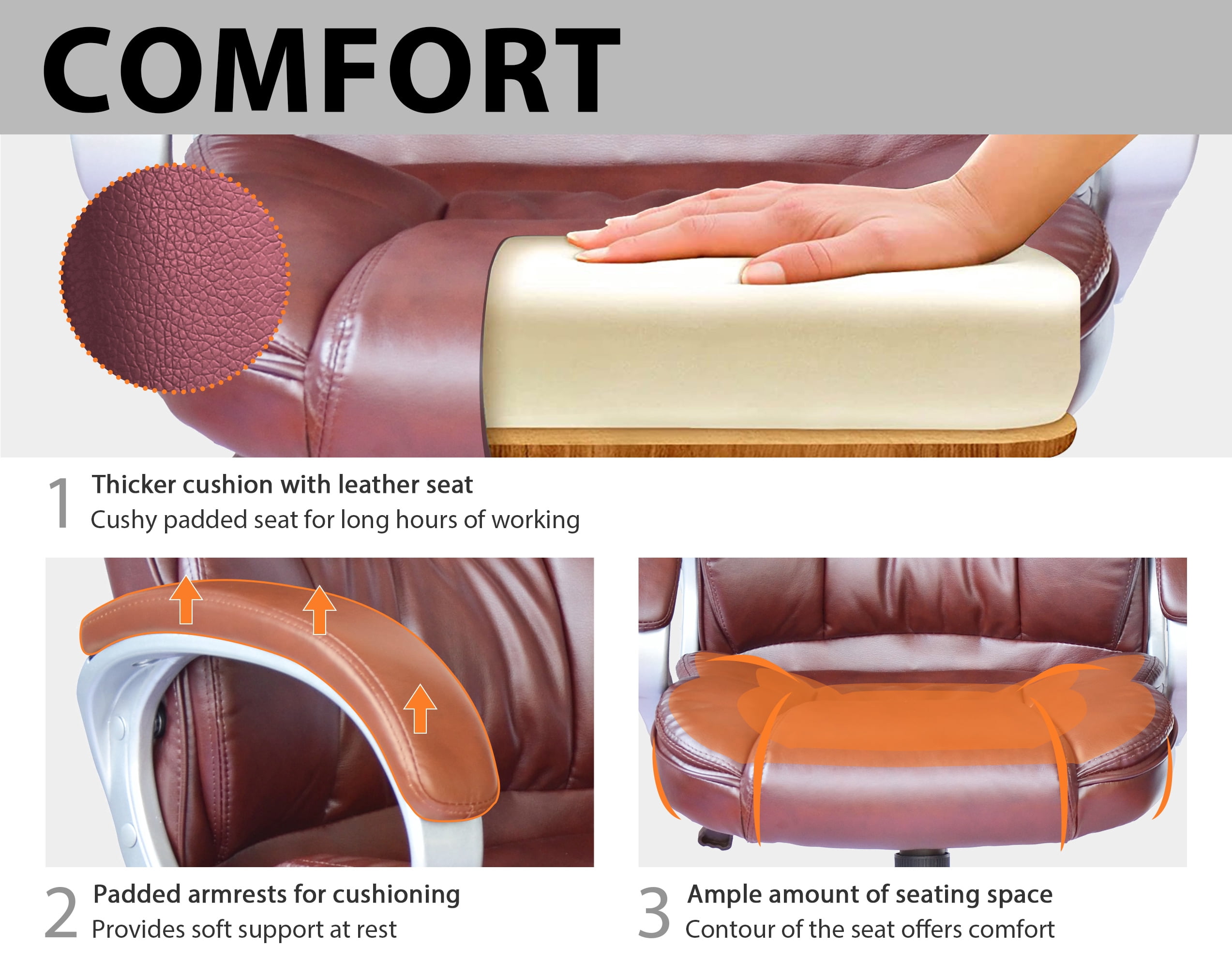 CL.HPAHKL Ergonomic Office Chair, PU Leather Home Office Desk Chairs, Adjustable Height Computer Chair with Armrest and Lumbar Support, Rolling Swivel Comfortable Office Chair Work Chair