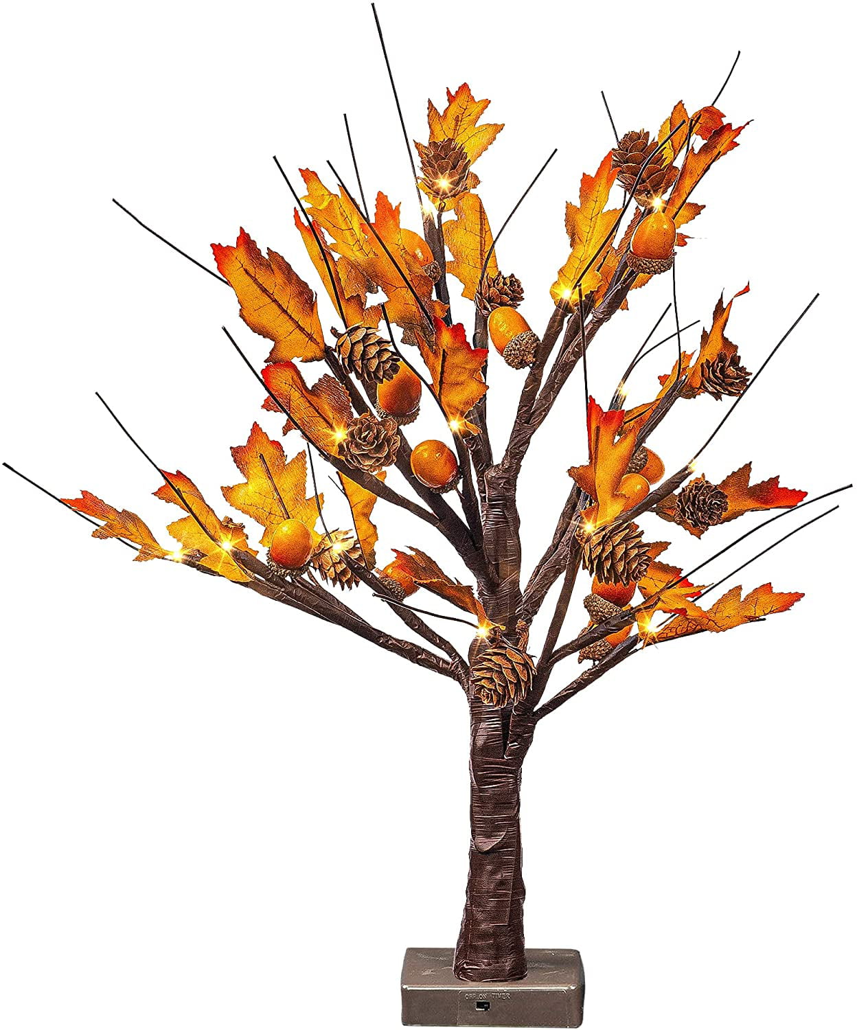 Artificial Fall Lighted Maple Tree 24 LED Lights 6 Acorn Thanksgiving Decoration Maple Leaf Artificial Tree Battery Operated Autumn Fall Indoor Decor Battry Operated Tabletop Autumn Tree 18 Inch 