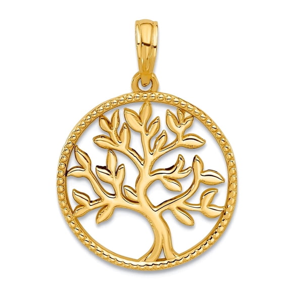 17.8mm 14k Solid Yellow Gold Polished Circle With Tree Charm Pendant Necklace for Women - 1.8 Grams