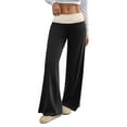 thumbnail image 3 of Generic Color Block Casual Wide Leg Sweatpants for Women Fold Over Low Rise Waist Baggy Flare Yoga Lounge Pants, 3 of 3