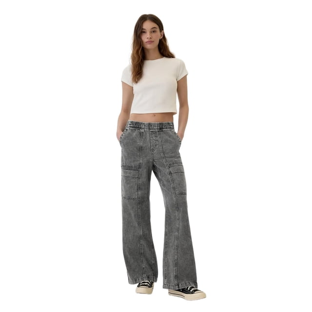 Pantalones GAP de Pierna Ancha con Cintura Elástica Utility Lavado Negro XXL