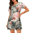 thumbnail image 1 of Balery Tropical With Flamingos Camisón de manga corta con cuello redondo para mujer, cómodo y elegante., 1 of 6