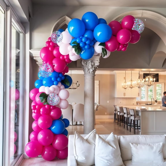 Osmanthus Pink and Blue Balloons, 12 Inch Royal Blue Hot Pink Confetti Balloons for Girl Cartoon Birthday Pool Party Graduation Baby Shower Gender Reveal Supplies