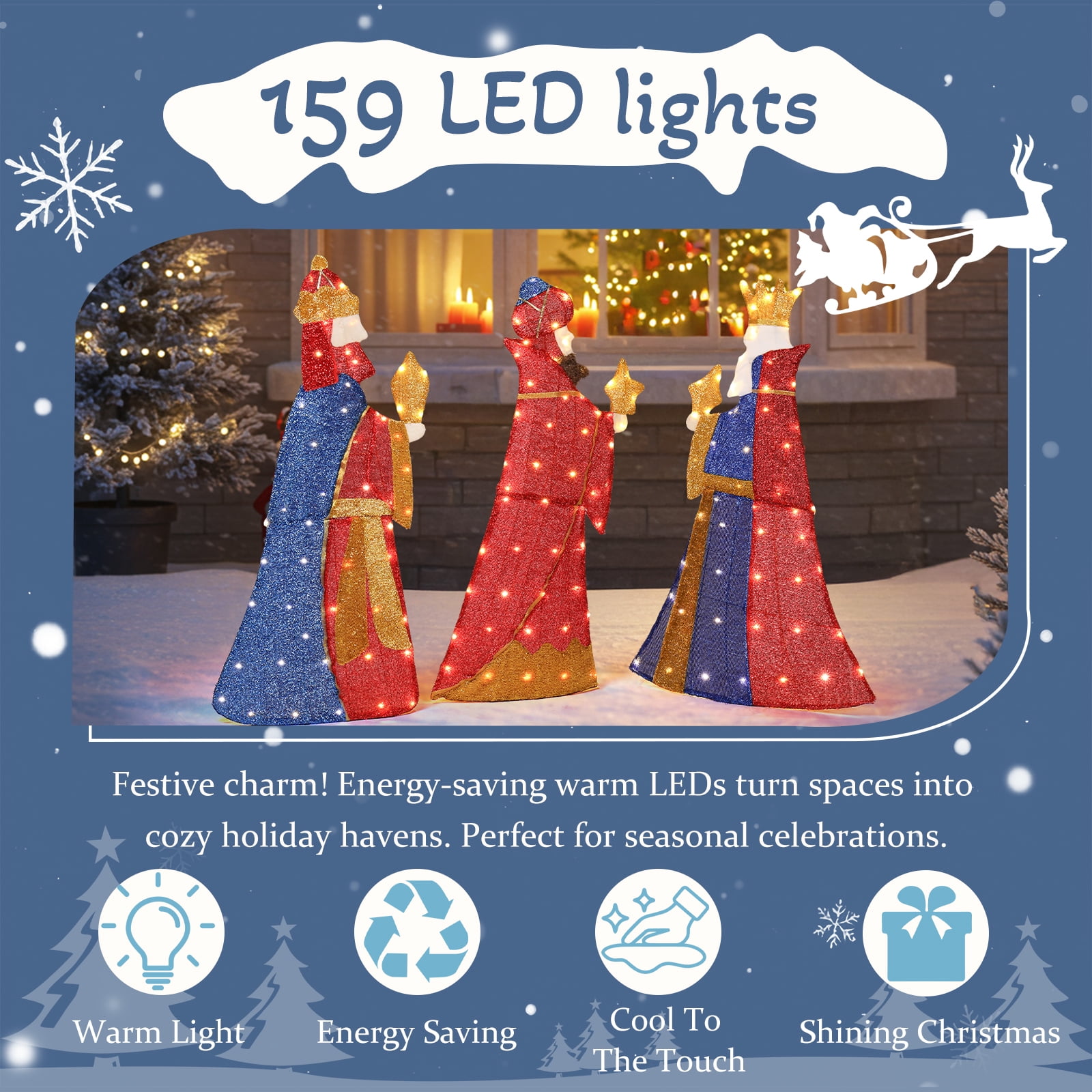 Astoutdoor Set of 3 Lighted Three Kings with Gifts Christmas Decorations, Pre-lit 2D Holiday Decor with Warm White LED Lights for Indoor Outdoor Display