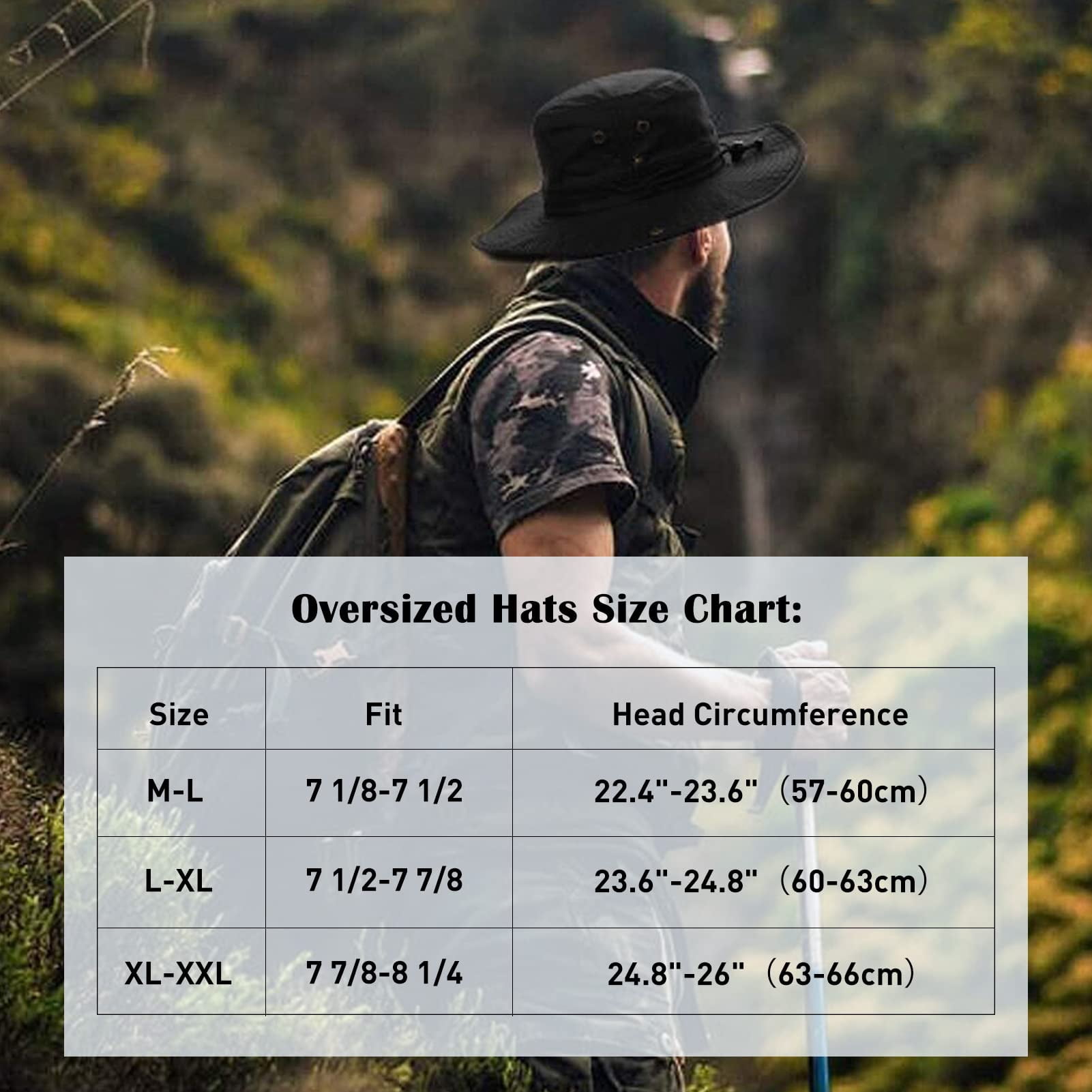 TOP-EX Oversize XL XXL Large Waterproof UPF 50+ Wide Brim Mens Sun Safari Fishing Hiking Hat with Chin Strap Dark Grey Large