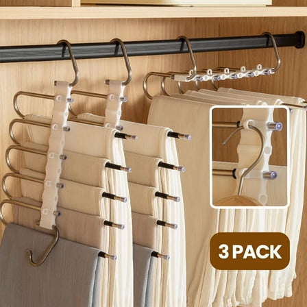 Pants Hangers Space Saving, 3 Pack Magic Non-Slip Stainless Steel Clothes Jean Hangers for Closet, Anti-Slip Hanger for Pants Skirts Scarf Legging