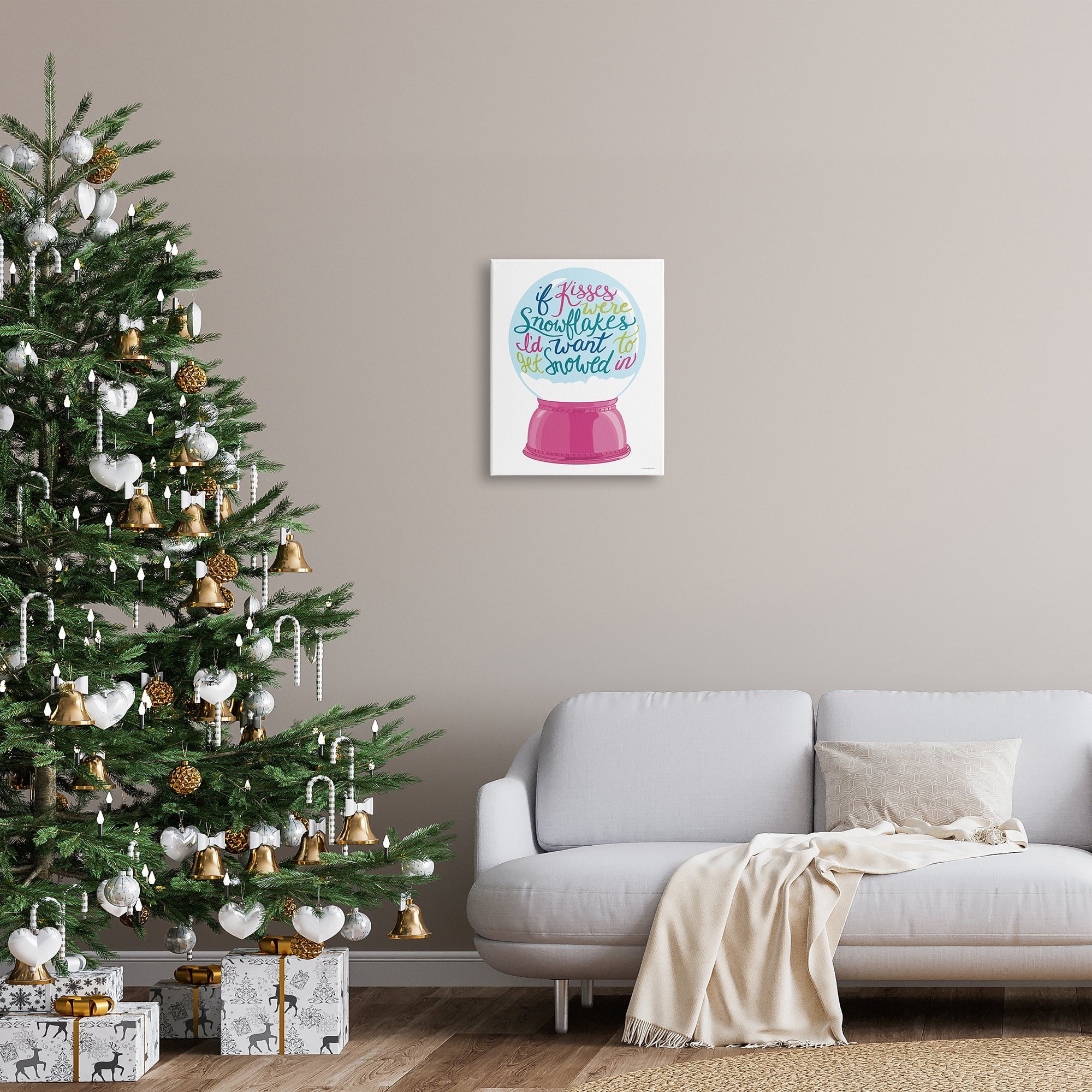 Stupell Industries Romantic Snowflake Kisses Snow Globe Winter Quote Graphic Art Gallery Wrapped Canvas Print Wall Art, Design by Kamdon Kreations
