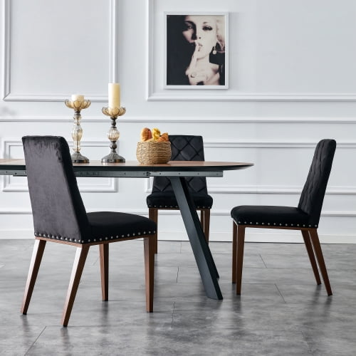 Velvet Dining Chairs Set of 2,Upholstered Button Tufted Fabric Chairs with Padded Seat