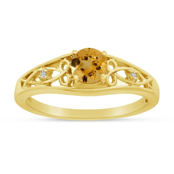 10k Yellow Gold Round Citrine And Diamond Ring