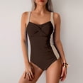 thumbnail image 3 of SDNall Women's Plus Size V-Neck Bikini Swimsuit, Sleeveless Solid Push Up Padded Swimwear with Ruched Tummy Control, 3 of 6