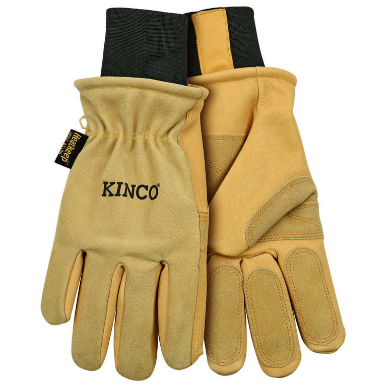 KINCO 901-S Men's Pigskin Leather Ski Glove, Heat Keep Thermal Lining,  Draylon Thread, Small, Golden 