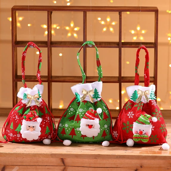 Hadanceo Christmas Gift Bags Santa Claus Gift Bag Children Handheld Candy Bags for Christmas Wrapping Party Supplies