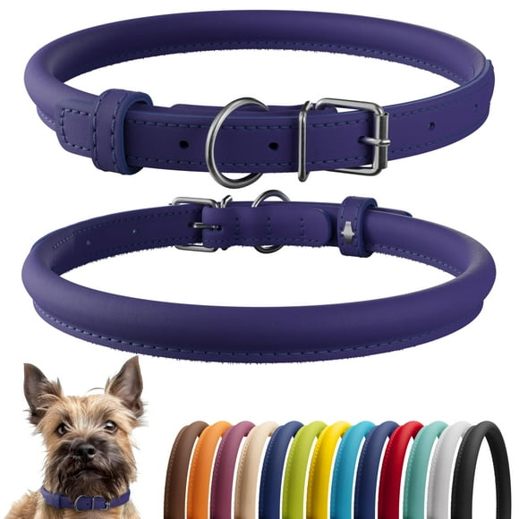 CollarDirect Rolled Leather Dog Collar Soft Padded Round Puppy Collar Handmade Genuine Leather Collar Dog Small Large Cat Collars 13 Colors (6 Inch Purple Smooth)