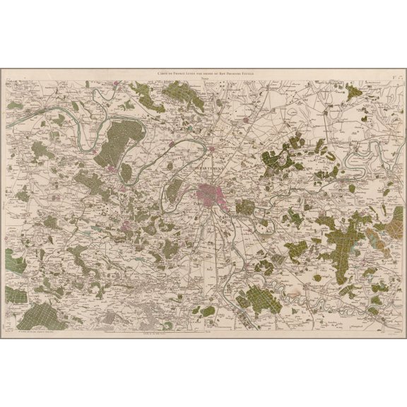 24"x36" Gallery Poster, map of paris and environs 1793