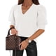 thumbnail image 1 of Jersey Goranbon Puff de manga corta de punto blanco para mujer, 1 of 2