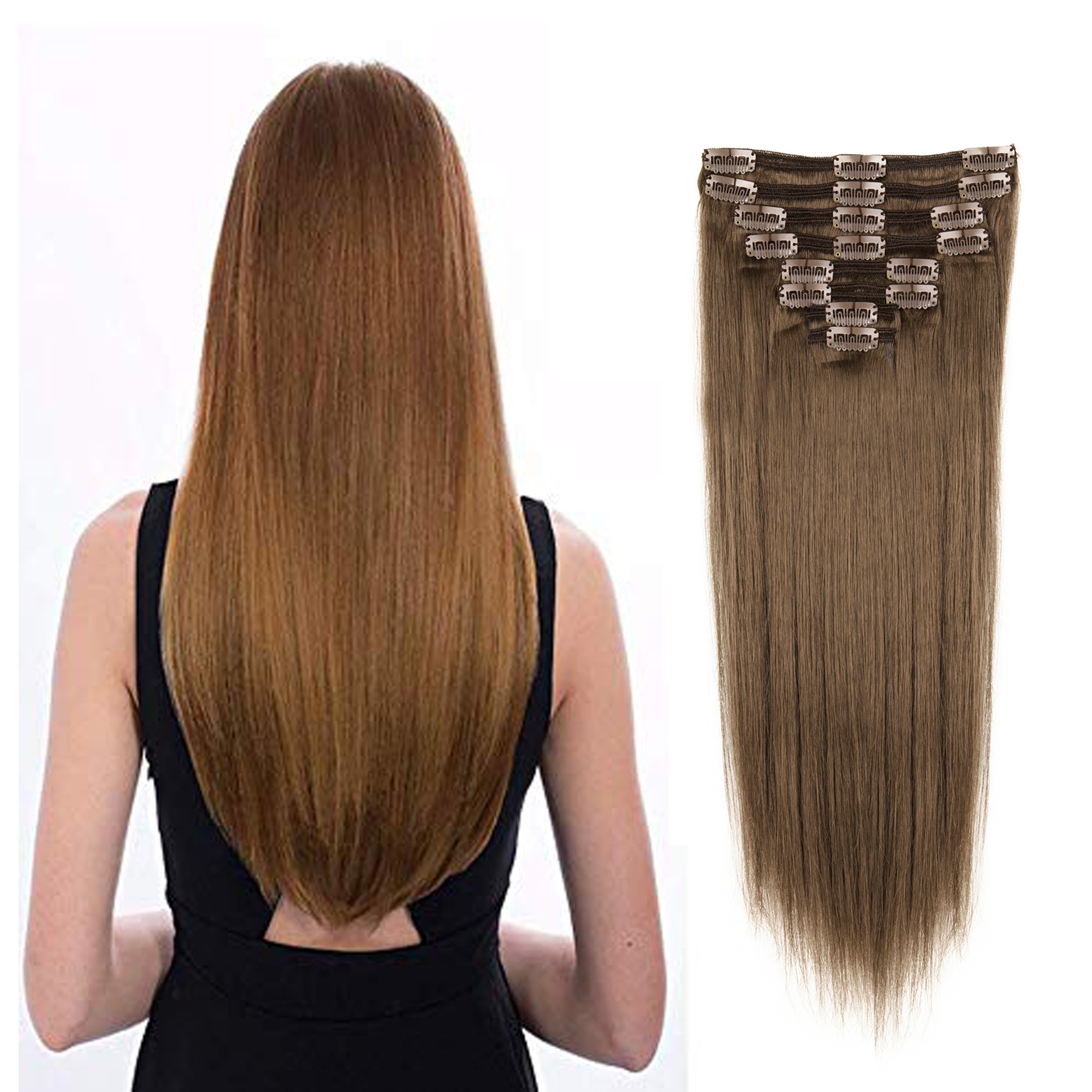 LELINTA 8pcs 14" 16" 18" 20" 22" Clip in Hair Extensions Remy Human Hair Women Silky Straight Human Hair Extensions 18 Clips - image 1 of 8