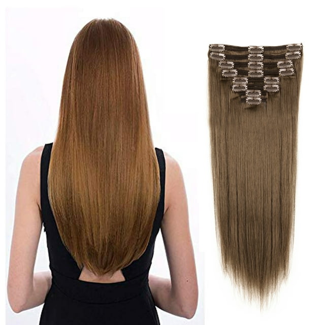 LELINTA 8pcs 14" 16" 18" 20" 22" Clip in Hair Extensions Remy Human Hair Women Silky Straight Human Hair Extensions 18 Clips