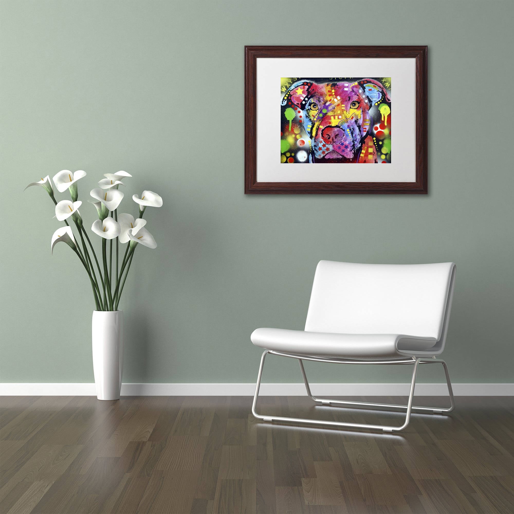 Trademark Fine Art "The Brooklyn Pit Bull" Canvas Art by Dean Russo, White Matte, Wood Frame