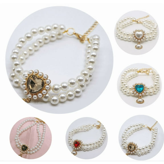 Pearl Collar for Cat Puppy, Small Cute Rhinestone Pet Necklace, Adjustable Wedding Party Pet Jewelry Accessories for Puppy Kitten - Gold,XS