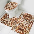 thumbnail image 3 of Burnt Orange Retro Bath Mat 3 Piece Bathroom Rug Set, Ethnic Flowers Impressionist Art Non Slip Bath Rug Contour Mat and Toilet Lid Cover, Absorbent Shower Mats Soft Bath Rugs and Mats Sets, 3 of 8