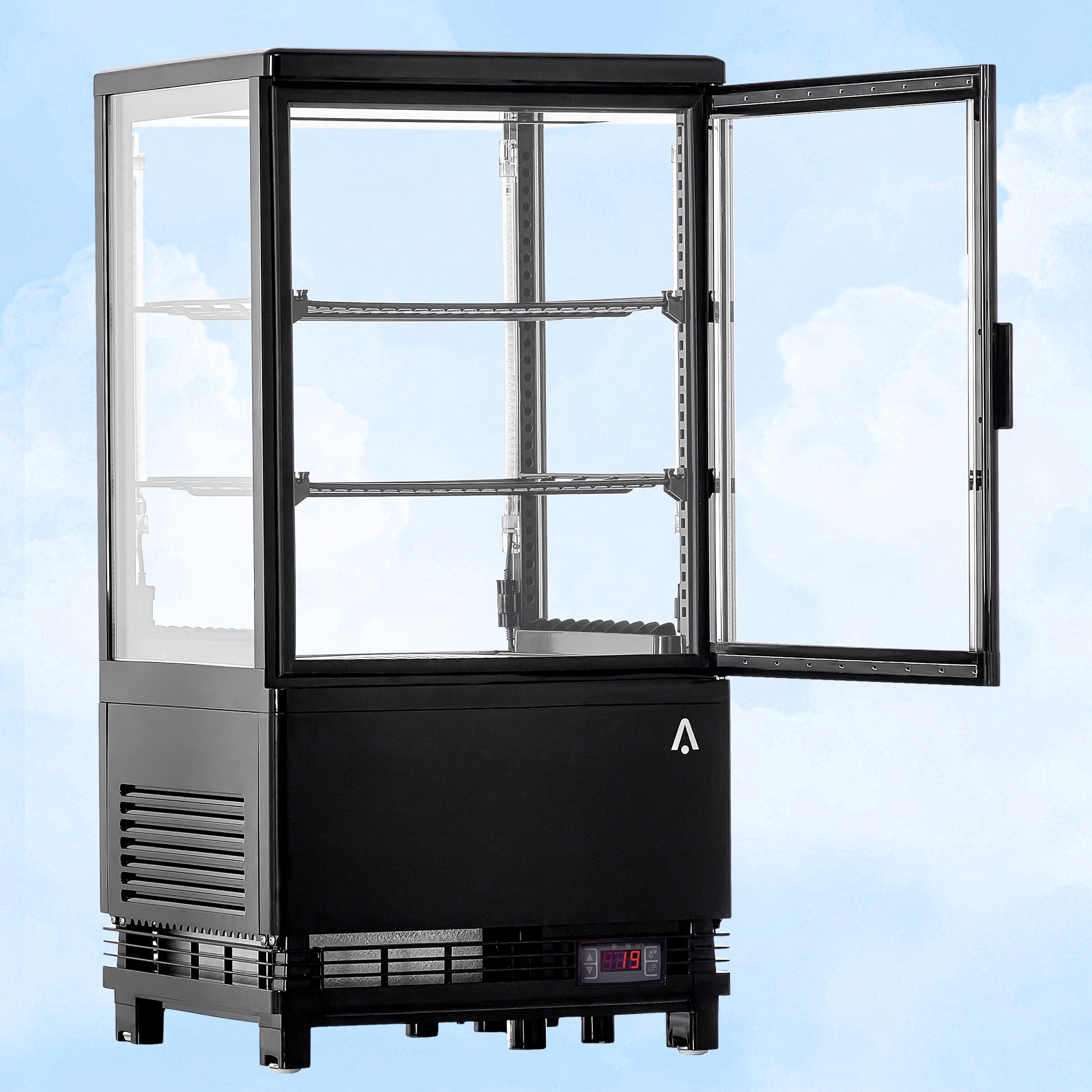 Commercial Refrigerator Display Case, 2.1 Cu.FT Display Fridge Single-Door Pastry Display Case with Interior LED Lighting, Double-Layered Glass Commercial Countertop Bakery Display Refrigerator