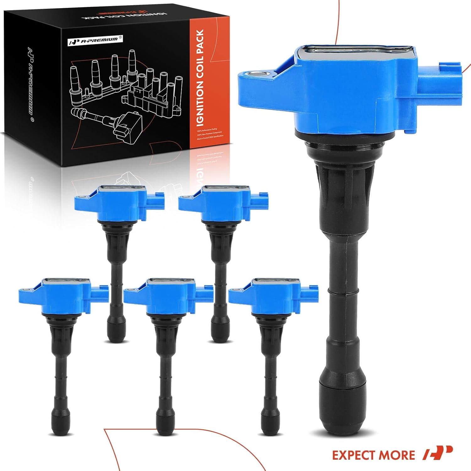 A-Premium (Blue) Engine Ignition Coil Pack Compatible with Nissan Altima 2007-2018, Murano, Pathfinder, Maxima, Quest & Infiniti QX60, Q50, G25, G35, M35, M35h, Q70, JX35, FX35, EX35, 6-PC Set