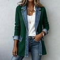 thumbnail image 3 of Kilaqueen Women's Denim Patchwork Blazer, Notched Lapel Long Sleeve One Button Jacket with Pockets, Contrast Casual Office Coat for Streetwear Outfits, 3 of 8