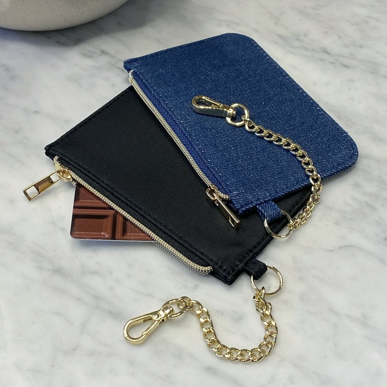 Hello Hobby Small Wallet with Chain Denim, Zippered Card and Cash