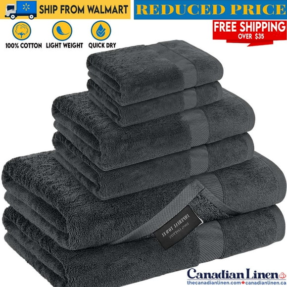 Canadian Linen Imperial Basic Bathroom Towel Set 6 Pieces Lightweight Quick Dry Thin 2 Bath Towels 2 hand Towels and 2 Washcloths 100% Cotton Towels Soft Absorbent Towel for Bathroom 6 Pack Dark Grey