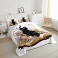 thumbnail image 3 of Feelyou Black Cat Kids Queen Comforter Set, Kawaii Cartoon Kitten Bedding Sets, Rustic Groovy Flower Reversible Bedding Comforter Set, Ultra Soft Bedroom Decor, 3-Piece, 3 of 8